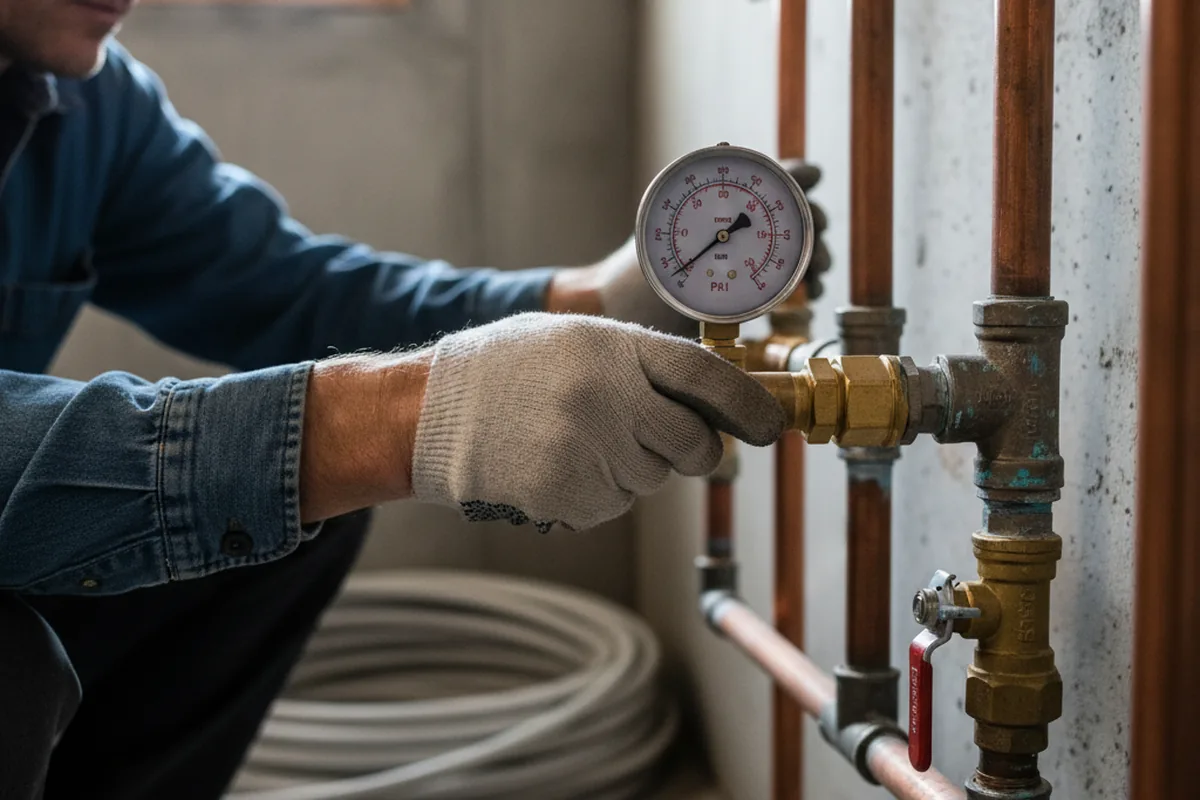 Pressure testing a repaired line during Water Line Repair in Lake Luzerne